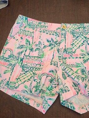 Lilly Pulitzer Pink Palm-Print High Waisted Shorts